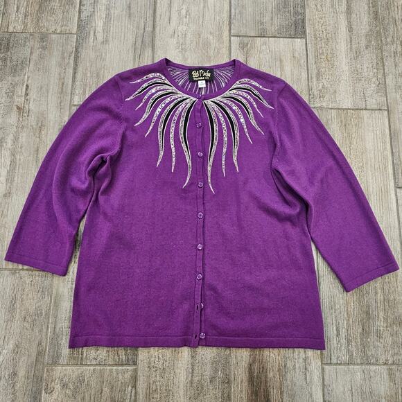 Bob Mackie Cardigan Women M Wearable Art Purple Sequin Beaded Embellished Top - Picture 1 of 10